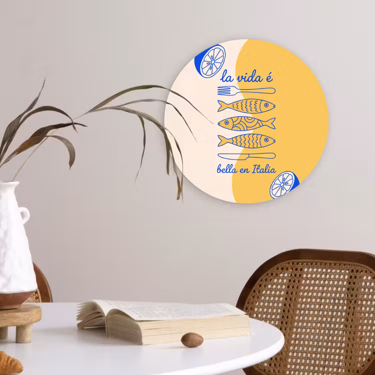 Wandcirkel - Glas - Italië - Eten - Citroen - Vis - Grafisch — 4