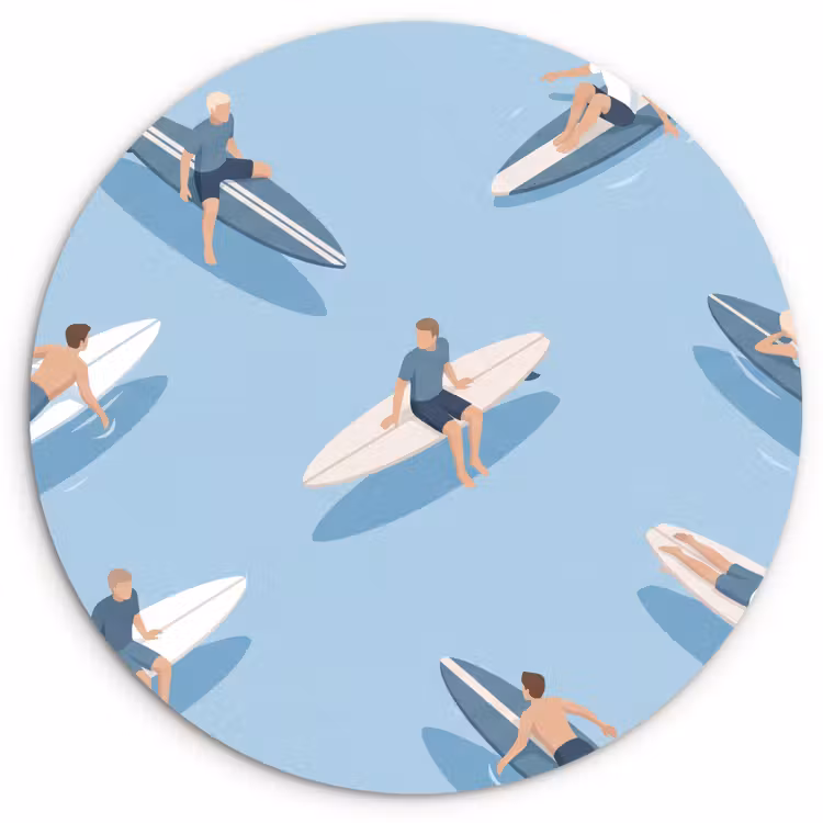 Wandcirkel - Glas - Mensen - Surfen - Water - Zomer - Illustratie — 1