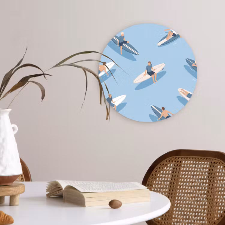 Wandcirkel - Glas - Mensen - Surfen - Water - Zomer - Illustratie — 4
