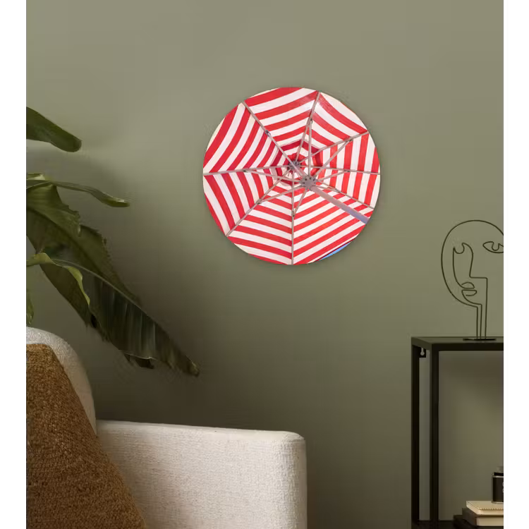 Wandcirkel - Glas - Parasol - Strepen - Zomer - Rood - Blauw — 3