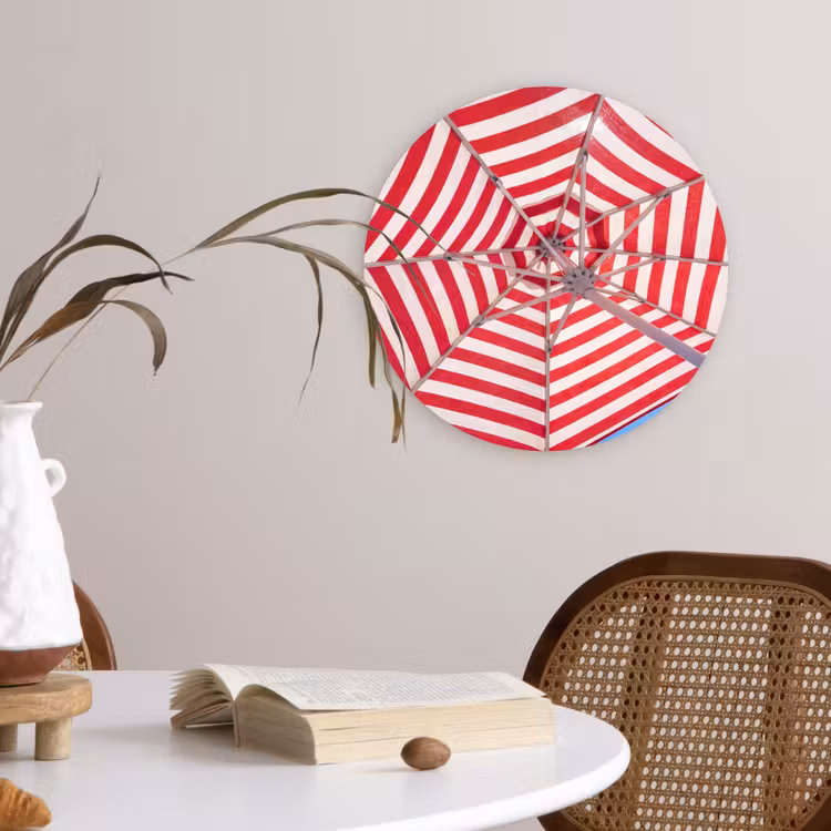 Wandcirkel - Glas - Parasol - Strepen - Zomer - Rood - Blauw — 4