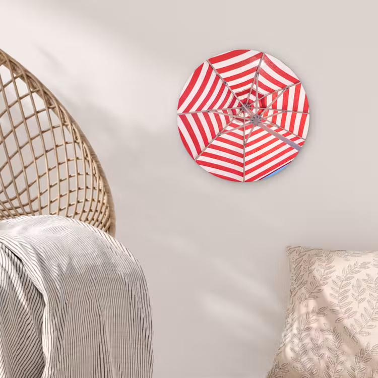 Wandcirkel - Glas - Parasol - Strepen - Zomer - Rood - Blauw — 5