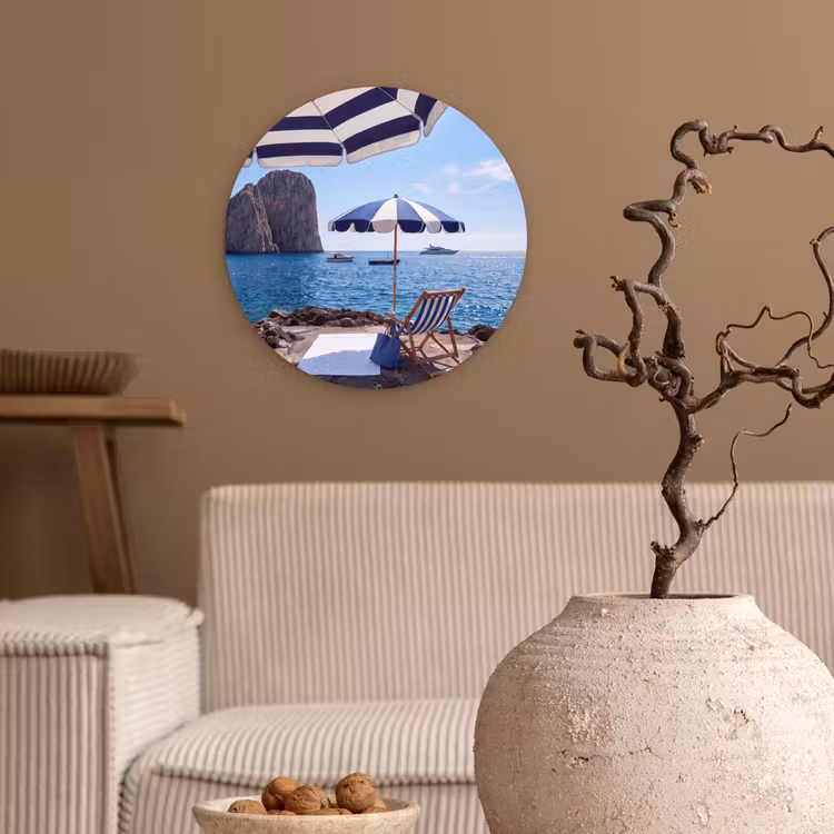 Wandcirkel - Glas - Strand - Ligstoel - Parasol - Zomer - Blauw — 2