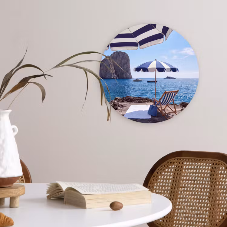Wandcirkel - Glas - Strand - Ligstoel - Parasol - Zomer - Blauw — 4