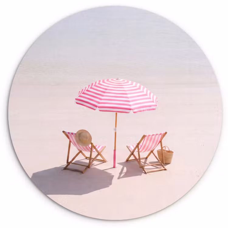 Wandcirkel - Glas - Strand - Parasol - Ligstoel - Zomer - Roze — 1