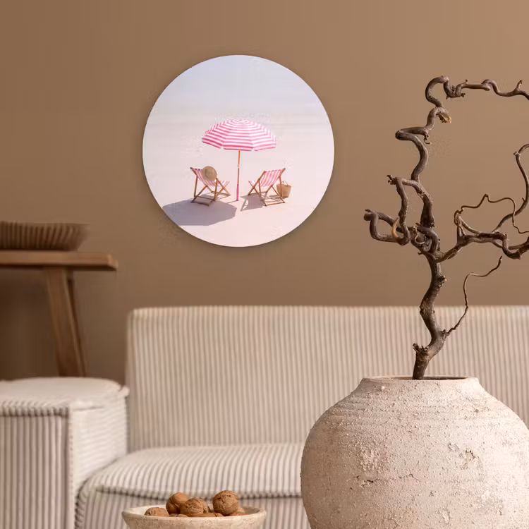 Wandcirkel - Glas - Strand - Parasol - Ligstoel - Zomer - Roze — 2