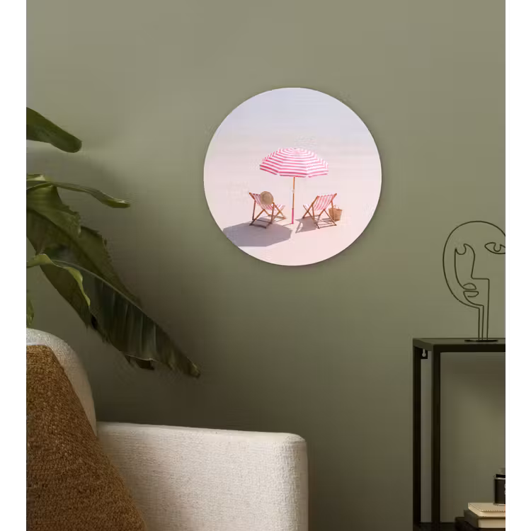 Wandcirkel - Glas - Strand - Parasol - Ligstoel - Zomer - Roze — 3