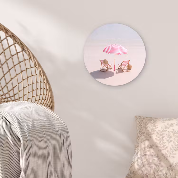 Wandcirkel - Glas - Strand - Parasol - Ligstoel - Zomer - Roze — 5