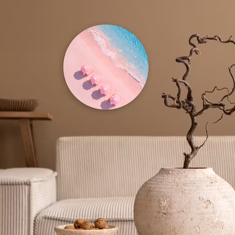 Wandcirkel - Glas - Strand - Roze zand - Zee - Zomer - Natuur — 2