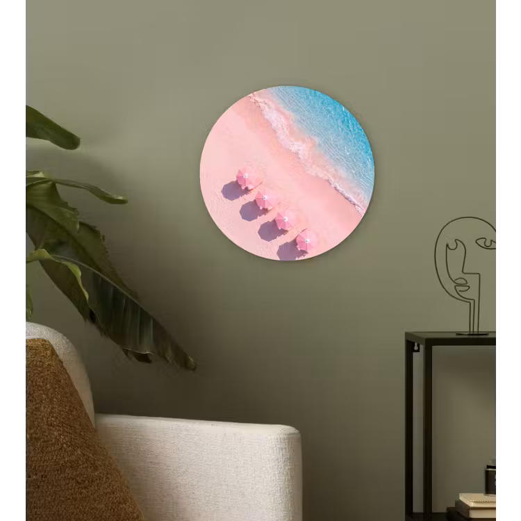 Wandcirkel - Glas - Strand - Roze zand - Zee - Zomer - Natuur — 3