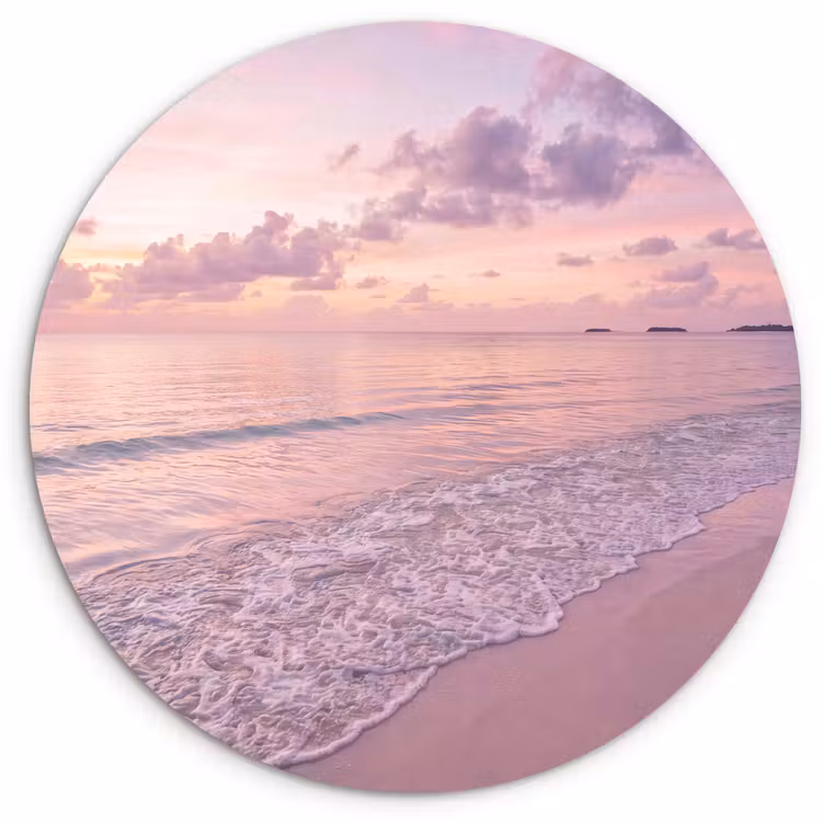 Wandcirkel - Glas - Strand - Zonsondergang - Natuur - Minimalistisch - Roze — 1