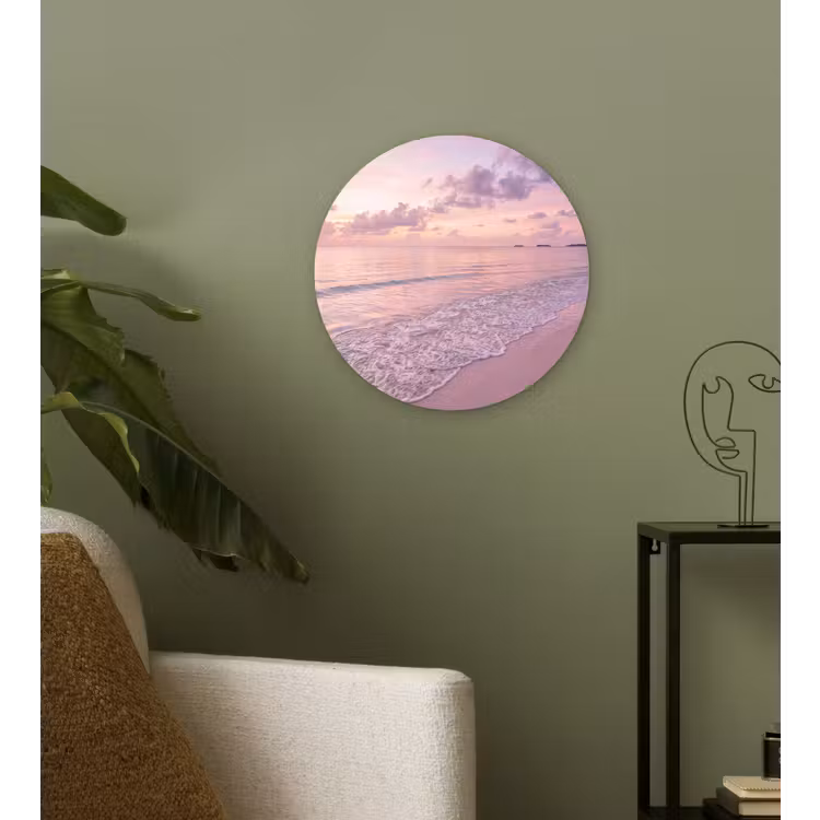 Wandcirkel - Glas - Strand - Zonsondergang - Natuur - Minimalistisch - Roze — 3