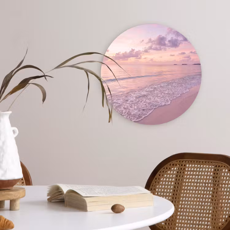 Wandcirkel - Glas - Strand - Zonsondergang - Natuur - Minimalistisch - Roze — 4