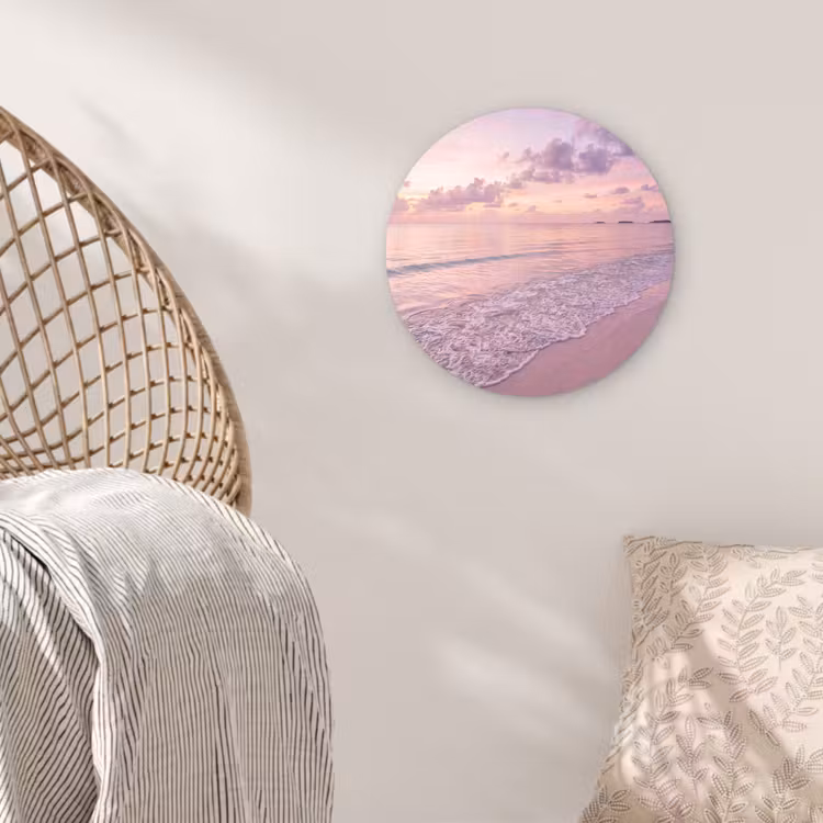 Wandcirkel - Glas - Strand - Zonsondergang - Natuur - Minimalistisch - Roze — 5
