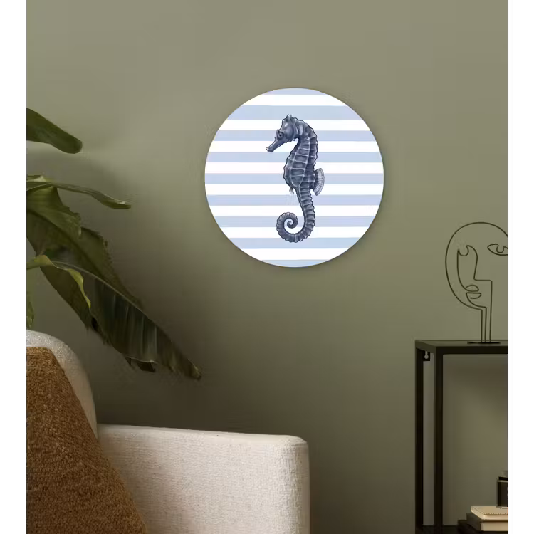 Wandcirkel - Glas - Vis - Oceaan - Illustratie - Blauw - Strepen — 3