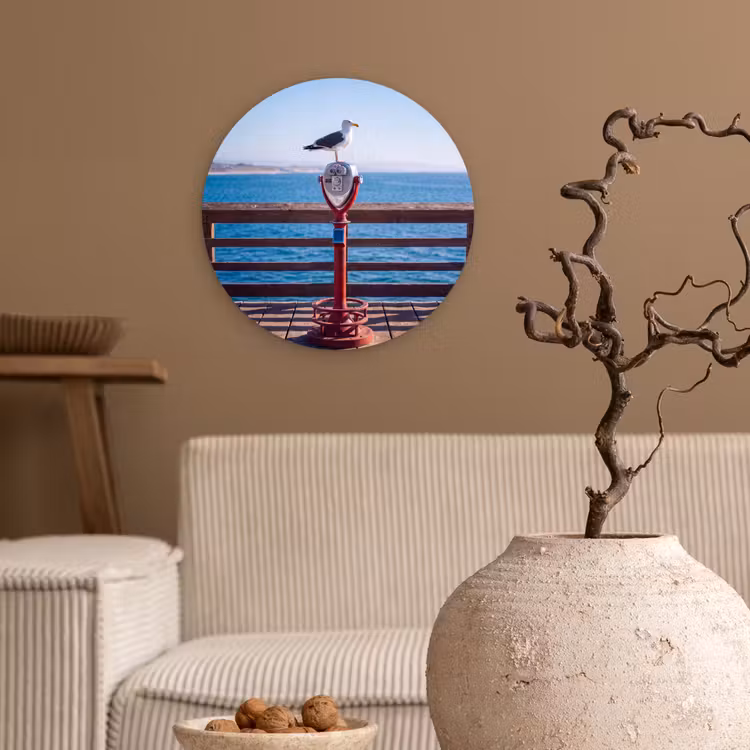 Wandcirkel - Glas - Vogel - Verrekijker - Kust - Zee - Blauw — 2