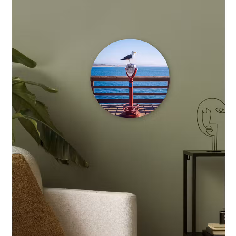 Wandcirkel - Glas - Vogel - Verrekijker - Kust - Zee - Blauw — 3