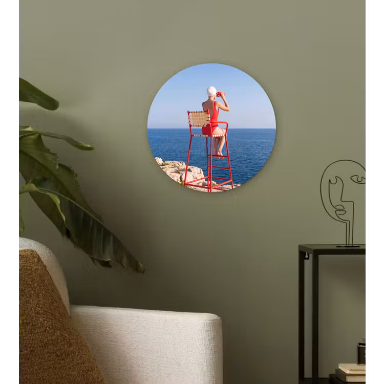 Wandcirkel - Glas - Vrouw - Zee - Kust - Verrekijker - Rood — 3