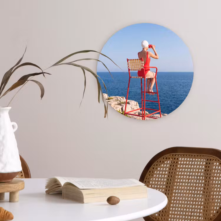 Wandcirkel - Glas - Vrouw - Zee - Kust - Verrekijker - Rood — 4