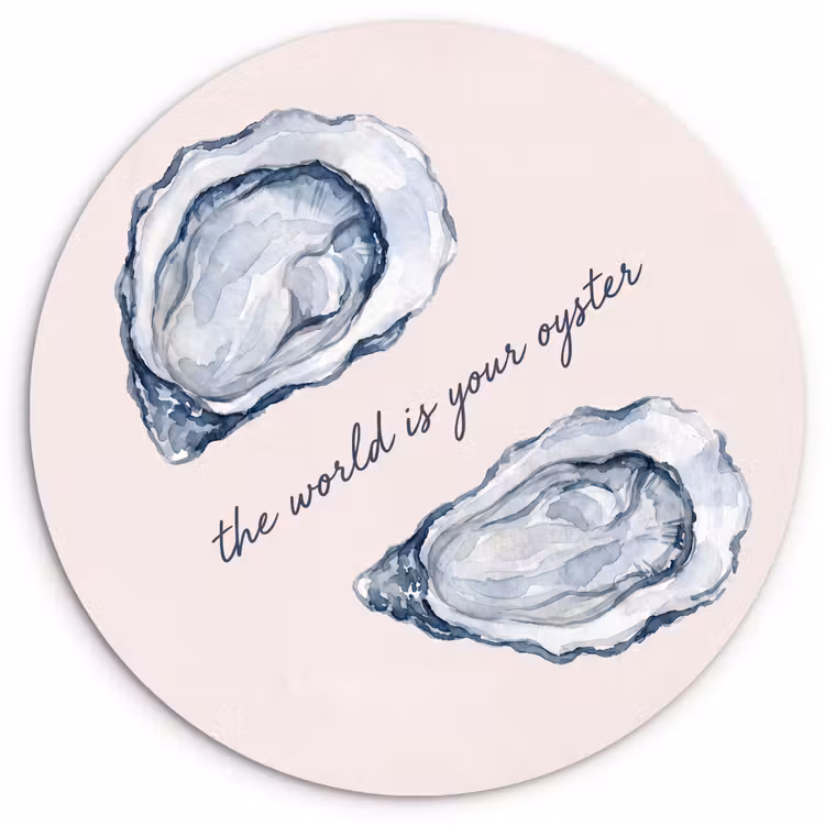 Wandcirkel - Glas - Zeeleven - Oester - Aquarel - Minimalistisch - Blauw — 1