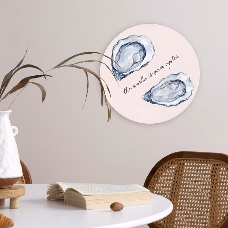 Wandcirkel - Glas - Zeeleven - Oester - Aquarel - Minimalistisch - Blauw — 4