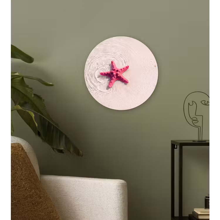 Wandcirkel - Glas - Zeeleven - Zeester - Strand - Roze - Water — 3