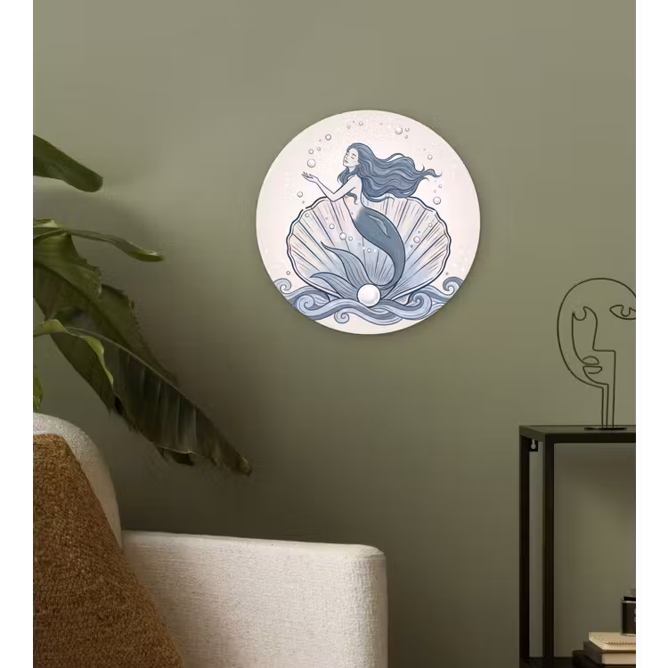 Wandcirkel - Glas - Zeemeermin - Schelp - Zee - Fantasie - Blauw — 3
