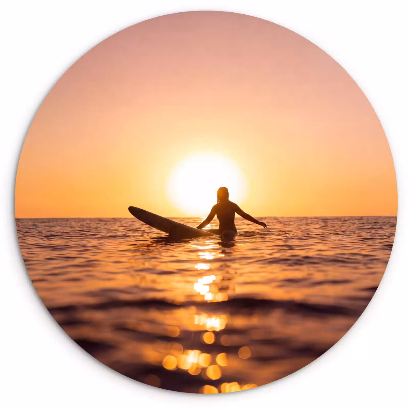 Wandcirkel - Glas - Persoon - Surfen - Zonsondergang - Zee - Oranje — 1