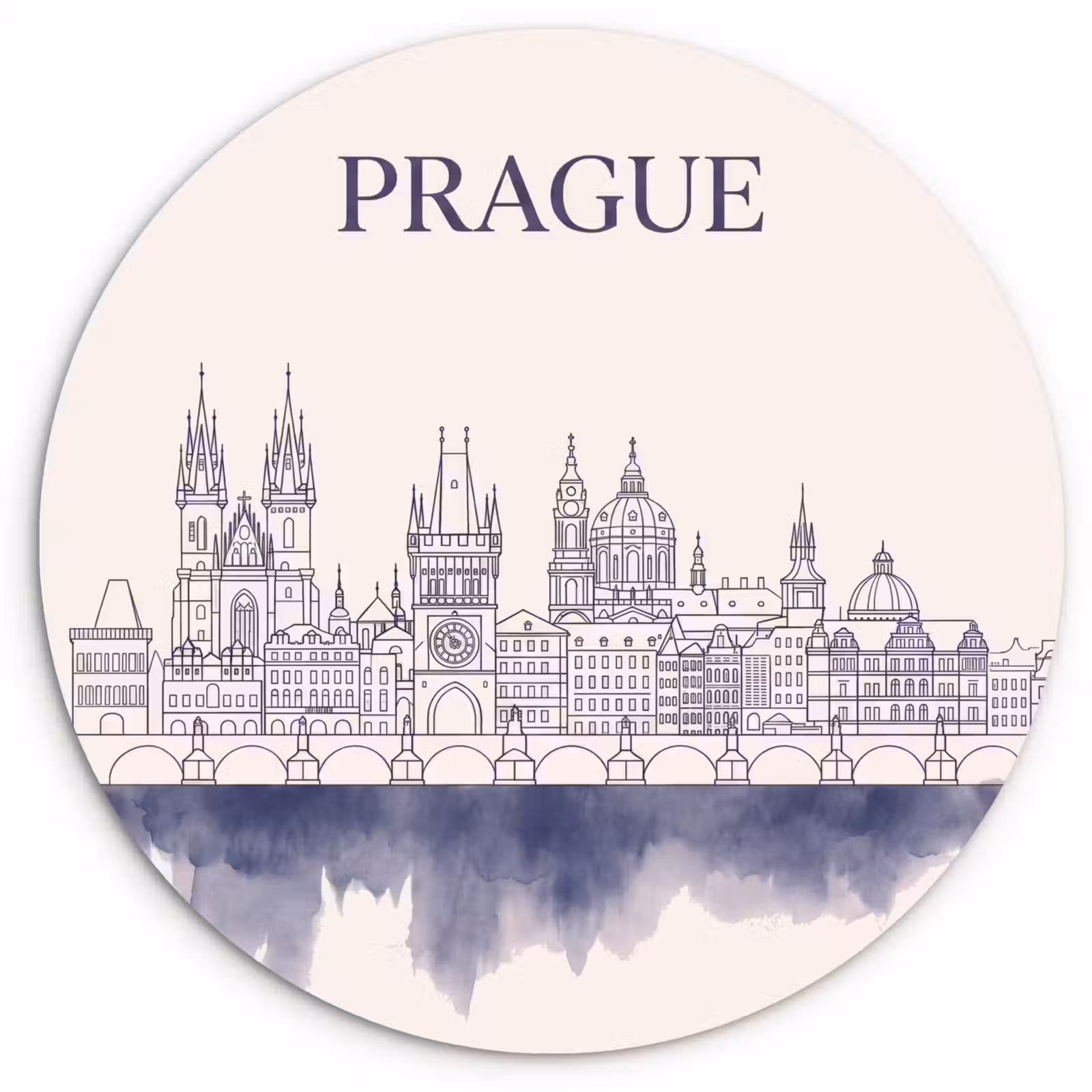 Wandcirkel - Glas - Praag - Skyline - Architectuur - Blauw — 1