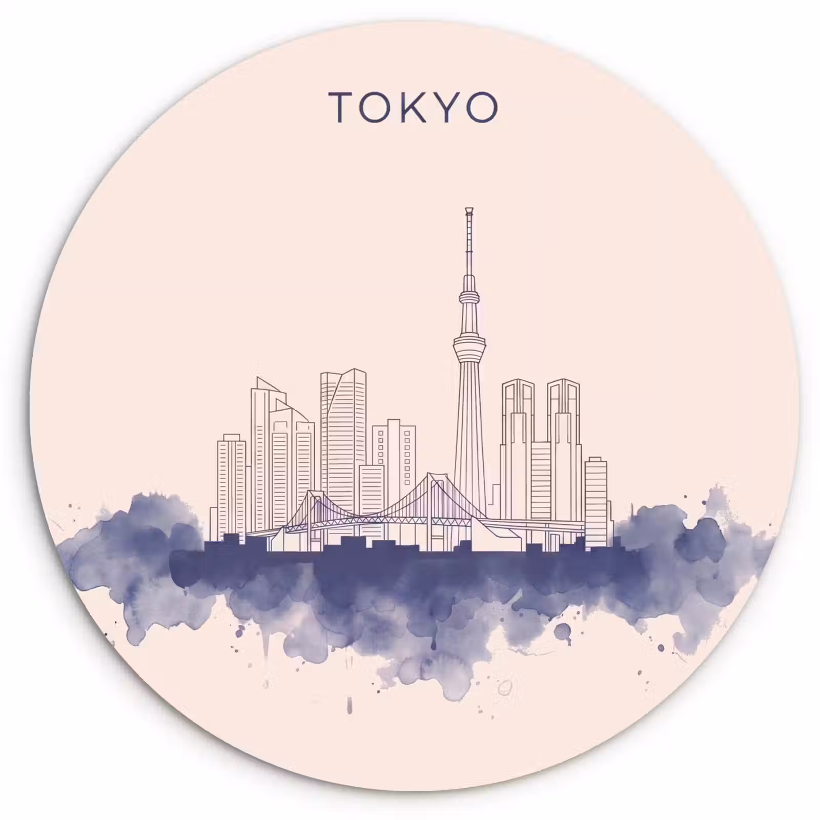 Wandcirkel - Glas - Tokyo - Skyline - Stad - Abstract - Blauw — 1