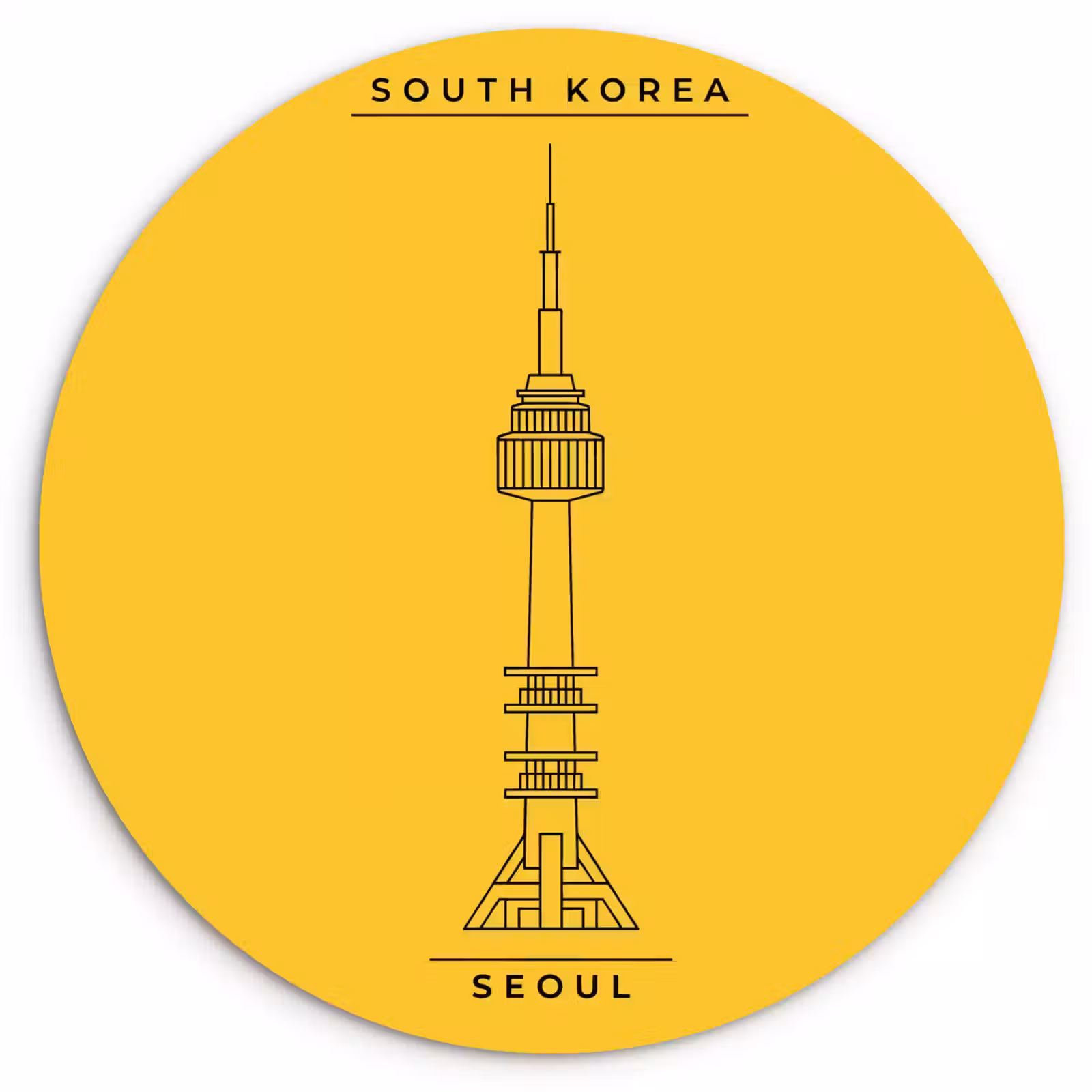 Wandcirkel - Glas - Toren - Seoul - Architectuur - Minimalistisch - Geel — 1