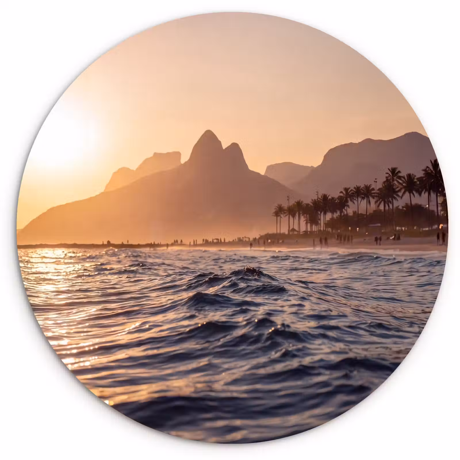 Wandcirkel - Glas - Zee - Golven - Zonsondergang - Kust - Goud — 1