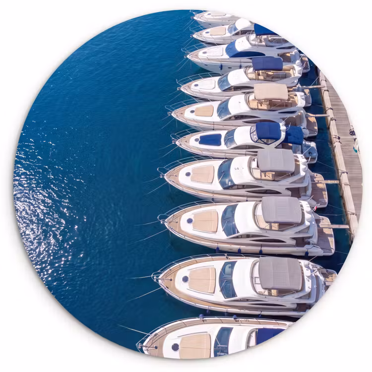 Wandcirkel - Glas - Boot - Jachthaven - Water - Zomer - Blauw — 1