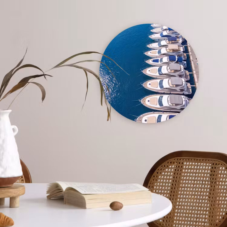 Wandcirkel - Glas - Boot - Jachthaven - Water - Zomer - Blauw — 4