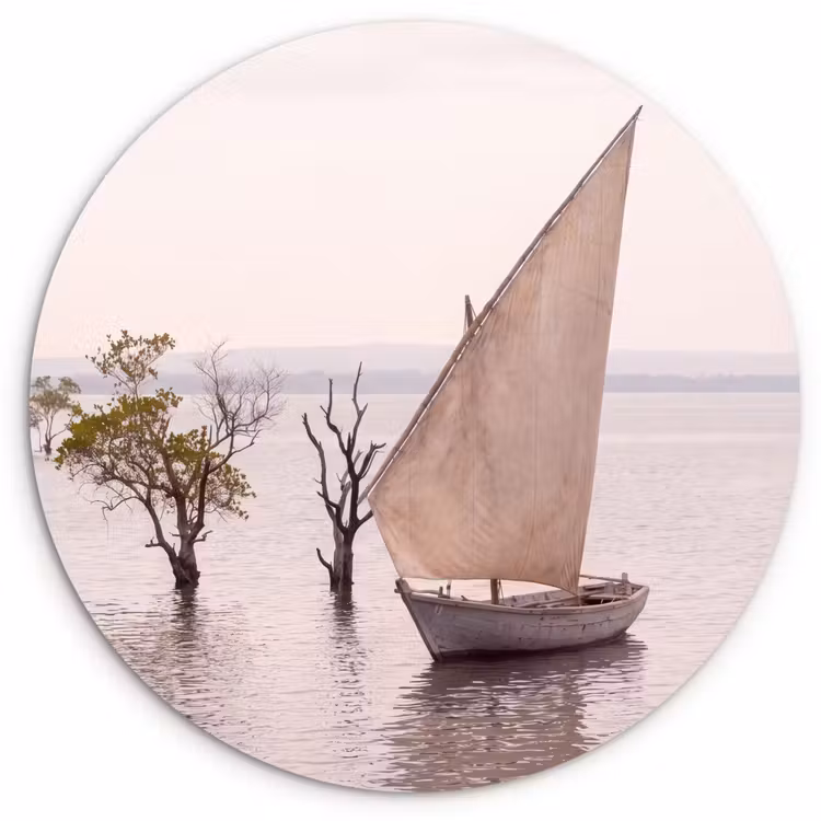 Wandcirkel - Glas - Boot - Zeil - Water - Tropisch - Natuur — 1
