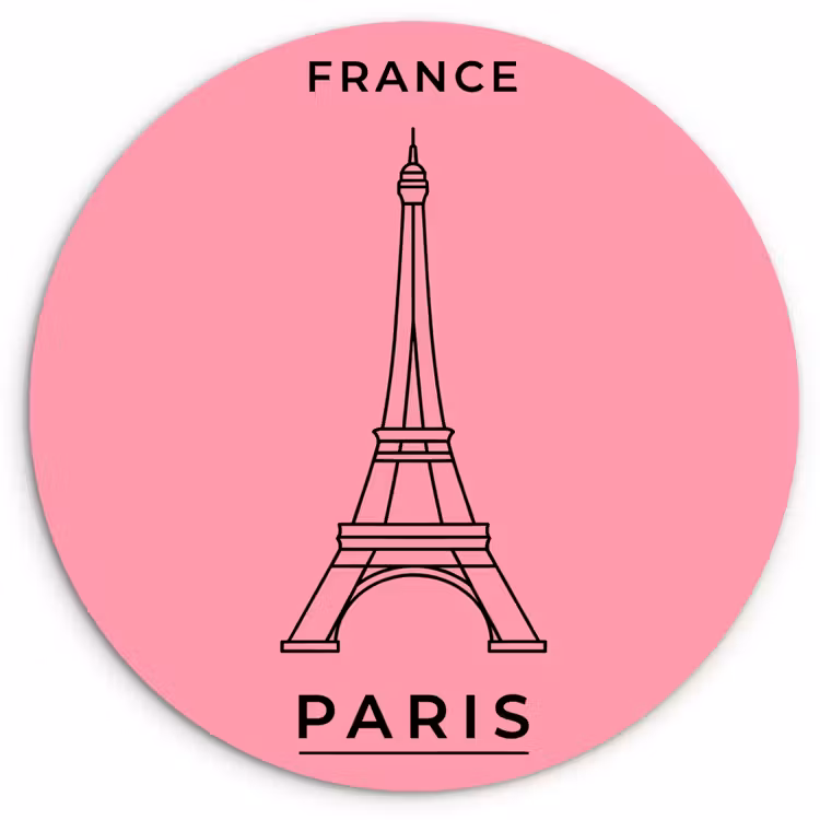 Wandcirkel - Glas - Eiffeltoren - Parijs - Architectuur - Minimalistisch - Roze — 1