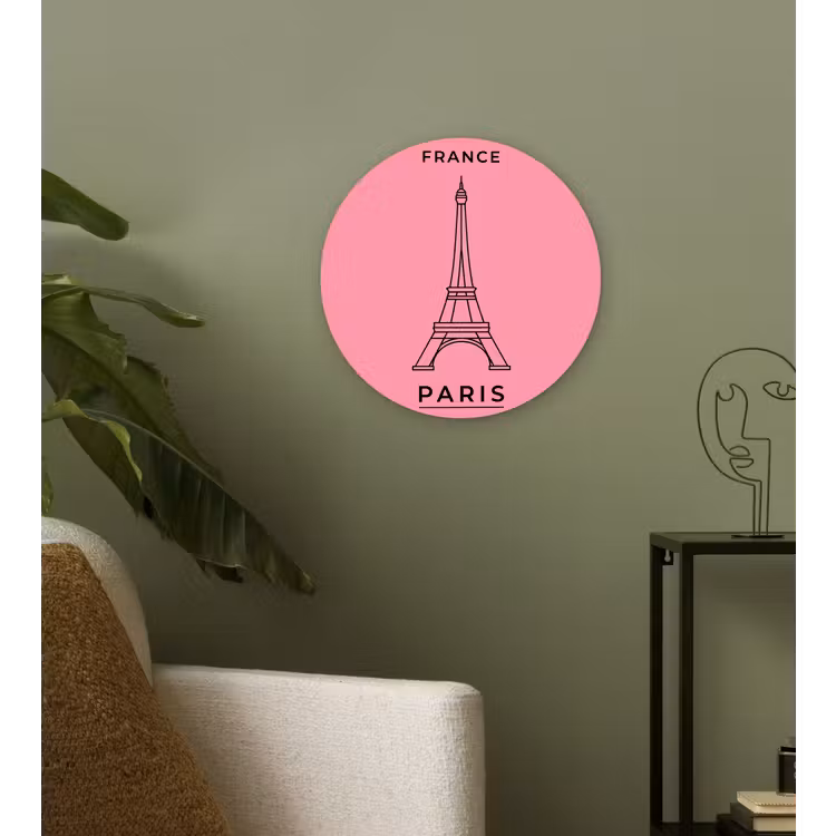 Wandcirkel - Glas - Eiffeltoren - Parijs - Architectuur - Minimalistisch - Roze — 3
