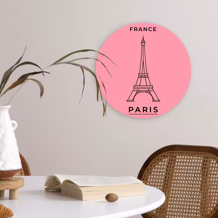 Wandcirkel - Glas - Eiffeltoren - Parijs - Architectuur - Minimalistisch - Roze — 4