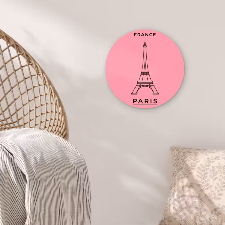 Wandcirkel - Glas - Eiffeltoren - Parijs - Architectuur - Minimalistisch - Roze — 5