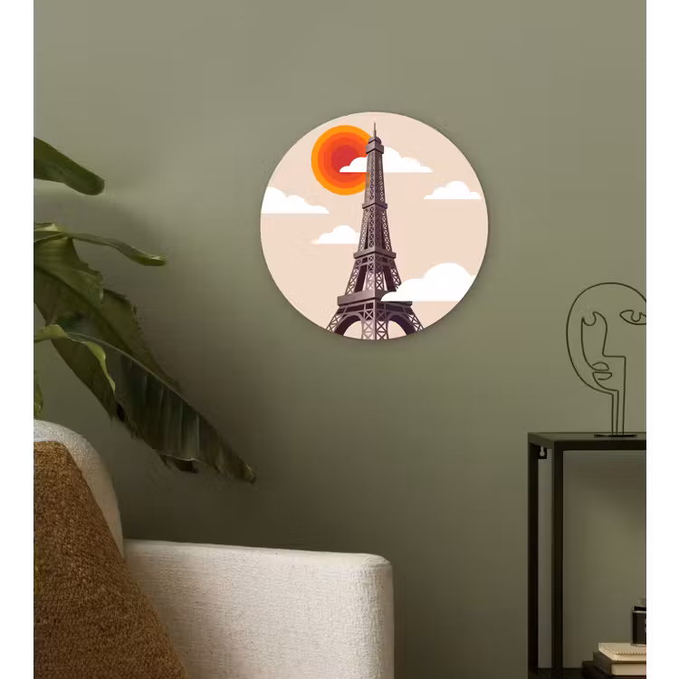 Wandcirkel - Glas - Eiffeltoren - Zon - Architectuur - Abstract - Beige — 3