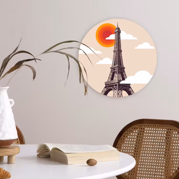 Wandcirkel - Glas - Eiffeltoren - Zon - Architectuur - Abstract - Beige — 4