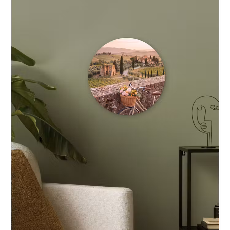 Wandcirkel - Glas - Fiets - Bloemen - Toscane - Landschap - Roze — 3