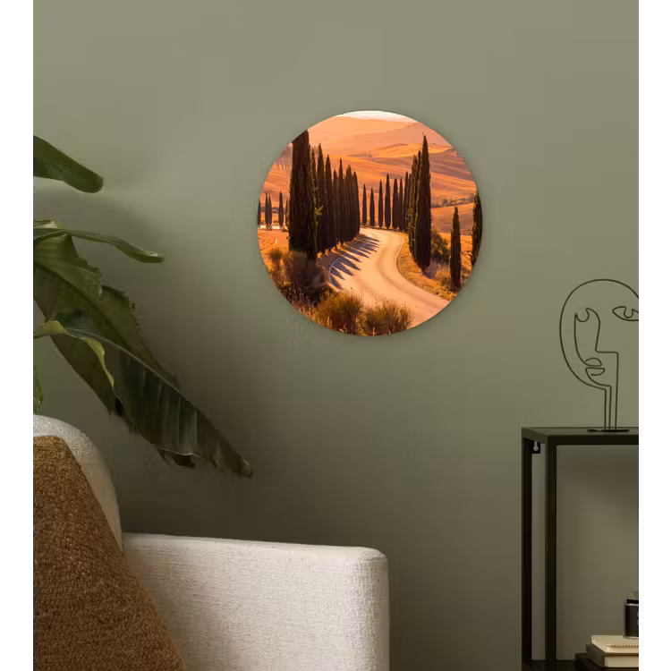 Wandcirkel - Glas - Landschap - Weg - Bomen - Natuur - Goud — 3