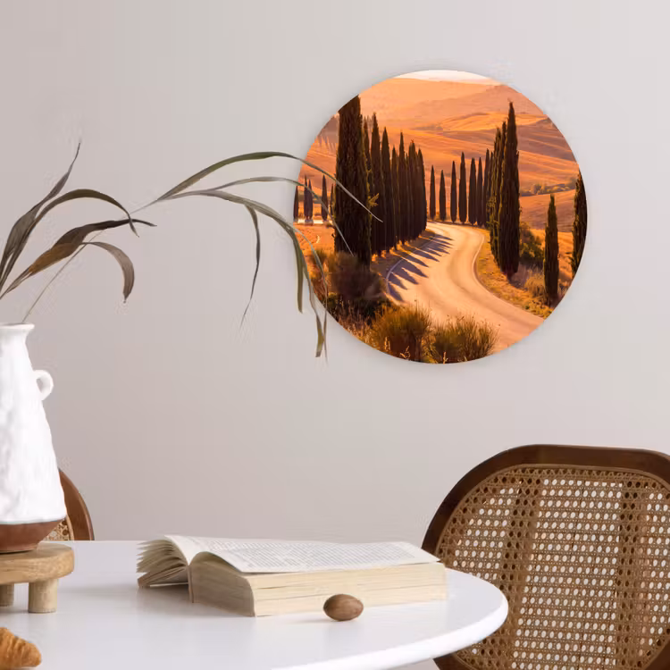 Wandcirkel - Glas - Landschap - Weg - Bomen - Natuur - Goud — 4