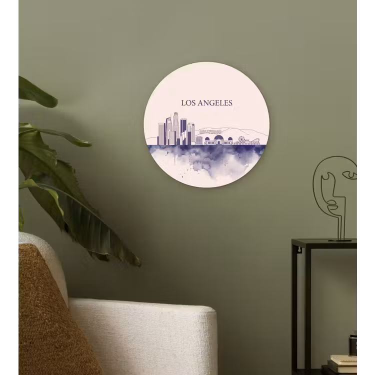 Wandcirkel - Glas - Los Angeles - Skyline - Architectuur - Aquarel - Blauw — 3