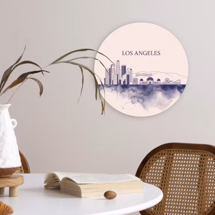 Wandcirkel - Glas - Los Angeles - Skyline - Architectuur - Aquarel - Blauw — 4
