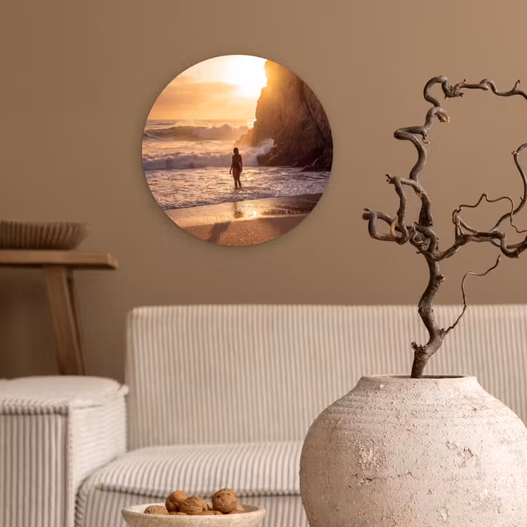 Wandcirkel - Glas - Mensen - Oceaan - Zonsondergang - Kust - Goud — 2
