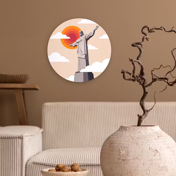 Wandcirkel - Glas - Monument - Stad - Zonsondergang - Minimalistisch - Oranje — 2