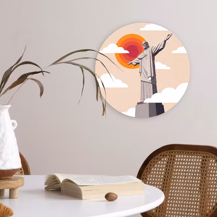 Wandcirkel - Glas - Monument - Stad - Zonsondergang - Minimalistisch - Oranje — 4