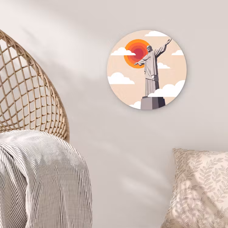 Wandcirkel - Glas - Monument - Stad - Zonsondergang - Minimalistisch - Oranje — 5
